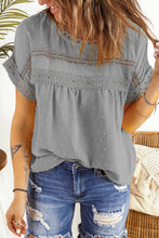 Load image into Gallery viewer, Swiss Dot Decorative Button Short Sleeve Blouse