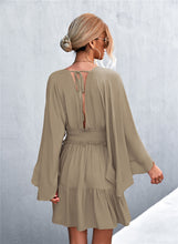 Load image into Gallery viewer, Decorative Button Smocked Waist Surplice Dress