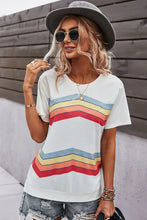 Load image into Gallery viewer, Multicolored Chevron Stripe Round Neck Side Slit T-Shirt