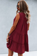 Load image into Gallery viewer, Frill Trim Notched Sleeveless Tiered Dress