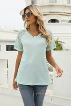 Load image into Gallery viewer, V-Neck Raglan Sleeve Openwork Tee