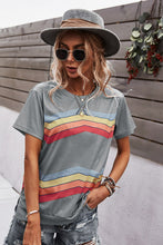 Load image into Gallery viewer, Multicolored Chevron Stripe Round Neck Side Slit T-Shirt