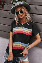 Load image into Gallery viewer, Multicolored Chevron Stripe Round Neck Side Slit T-Shirt