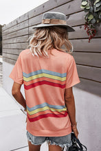 Load image into Gallery viewer, Multicolored Chevron Stripe Round Neck Side Slit T-Shirt