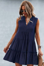 Load image into Gallery viewer, Frill Trim Notched Sleeveless Tiered Dress