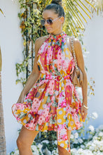 Load image into Gallery viewer, Floral Polka Dot Belted Sleeveless Mini Dress
