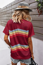 Load image into Gallery viewer, Multicolored Chevron Stripe Round Neck Side Slit T-Shirt