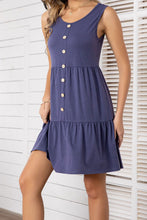 Load image into Gallery viewer, Decorative Button Scoop Neck Sleeveless Tiered Dress