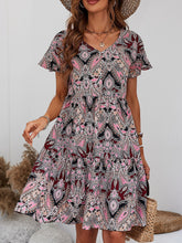 Load image into Gallery viewer, Printed V-Neck Tiered Dress