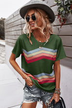 Load image into Gallery viewer, Multicolored Chevron Stripe Round Neck Side Slit T-Shirt
