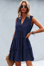 Load image into Gallery viewer, Frill Trim Notched Sleeveless Tiered Dress