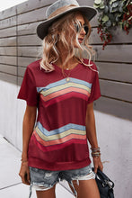 Load image into Gallery viewer, Multicolored Chevron Stripe Round Neck Side Slit T-Shirt