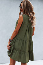 Load image into Gallery viewer, Frill Trim Notched Sleeveless Tiered Dress