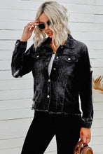 Load image into Gallery viewer, Distressed Raw Hem Denim Jacket