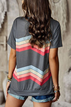 Load image into Gallery viewer, Multicolored Chevron Stripe Round Neck Side Slit T-Shirt
