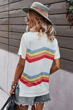 Load image into Gallery viewer, Multicolored Chevron Stripe Round Neck Side Slit T-Shirt