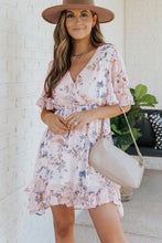 Load image into Gallery viewer, Floral Drawstring Waist Ruffled Surplice Dress