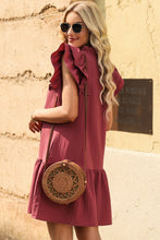 Load image into Gallery viewer, Ruffle Shoulder Tie-Neck Tiered Dress