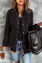 Load image into Gallery viewer, Distressed Snap Down Denim Jacket