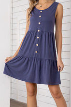 Load image into Gallery viewer, Decorative Button Scoop Neck Sleeveless Tiered Dress