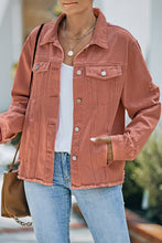 Load image into Gallery viewer, Distressed Raw Hem Denim Jacket