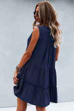 Load image into Gallery viewer, Frill Trim Notched Sleeveless Tiered Dress