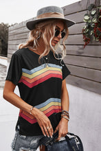 Load image into Gallery viewer, Multicolored Chevron Stripe Round Neck Side Slit T-Shirt