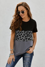 Load image into Gallery viewer, Leopard Print Color Block Short Sleeve T-Shirt