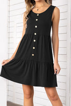 Load image into Gallery viewer, Decorative Button Scoop Neck Sleeveless Tiered Dress