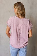 Load image into Gallery viewer, Swiss Dot Decorative Button Short Sleeve Blouse