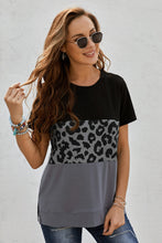 Load image into Gallery viewer, Leopard Print Color Block Short Sleeve T-Shirt