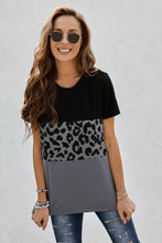 Load image into Gallery viewer, Leopard Print Color Block Short Sleeve T-Shirt