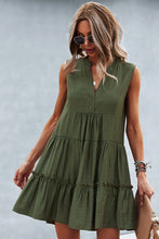 Load image into Gallery viewer, Frill Trim Notched Sleeveless Tiered Dress