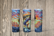 Load image into Gallery viewer, Rainbow Bass Fishing Skinny 20oz Tumbler