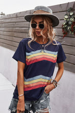 Load image into Gallery viewer, Multicolored Chevron Stripe Round Neck Side Slit T-Shirt