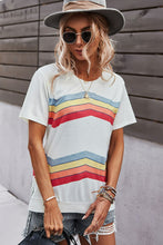 Load image into Gallery viewer, Multicolored Chevron Stripe Round Neck Side Slit T-Shirt