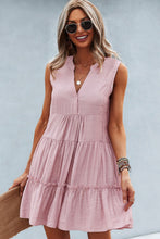 Load image into Gallery viewer, Frill Trim Notched Sleeveless Tiered Dress