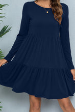 Load image into Gallery viewer, Round Neck Long Sleeved Tiered Dress