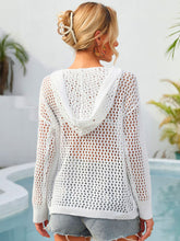 Load image into Gallery viewer, Flower Graphic Lace-Up Openwork Hooded Cover Up