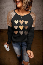 Load image into Gallery viewer, Contrast Sequin Heart Graphic Raglan Sleeve Top