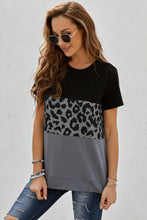 Load image into Gallery viewer, Leopard Print Color Block Short Sleeve T-Shirt