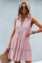 Load image into Gallery viewer, Frill Trim Notched Sleeveless Tiered Dress