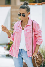 Load image into Gallery viewer, Distressed Raw Hem Denim Jacket