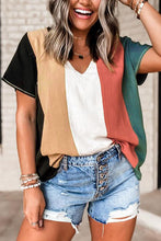 Load image into Gallery viewer, Color Block V-Neck Short Sleeve Top