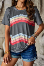 Load image into Gallery viewer, Multicolored Chevron Stripe Round Neck Side Slit T-Shirt