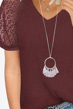 Load image into Gallery viewer, V-Neck Raglan Sleeve Openwork Tee
