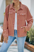 Load image into Gallery viewer, Distressed Raw Hem Denim Jacket
