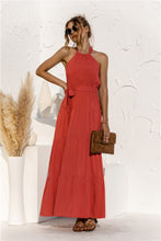 Load image into Gallery viewer, Halter Neck Tie Waist Tiered Maxi Dress