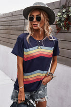 Load image into Gallery viewer, Multicolored Chevron Stripe Round Neck Side Slit T-Shirt