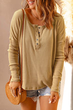 Load image into Gallery viewer, Half Button Waffle Knit Long Sleeve Top